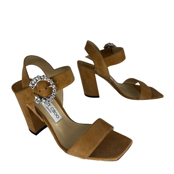 Jimmy Choo Maysa 85 Leather Mules in Caramel Crystal - Picture 6 of 15